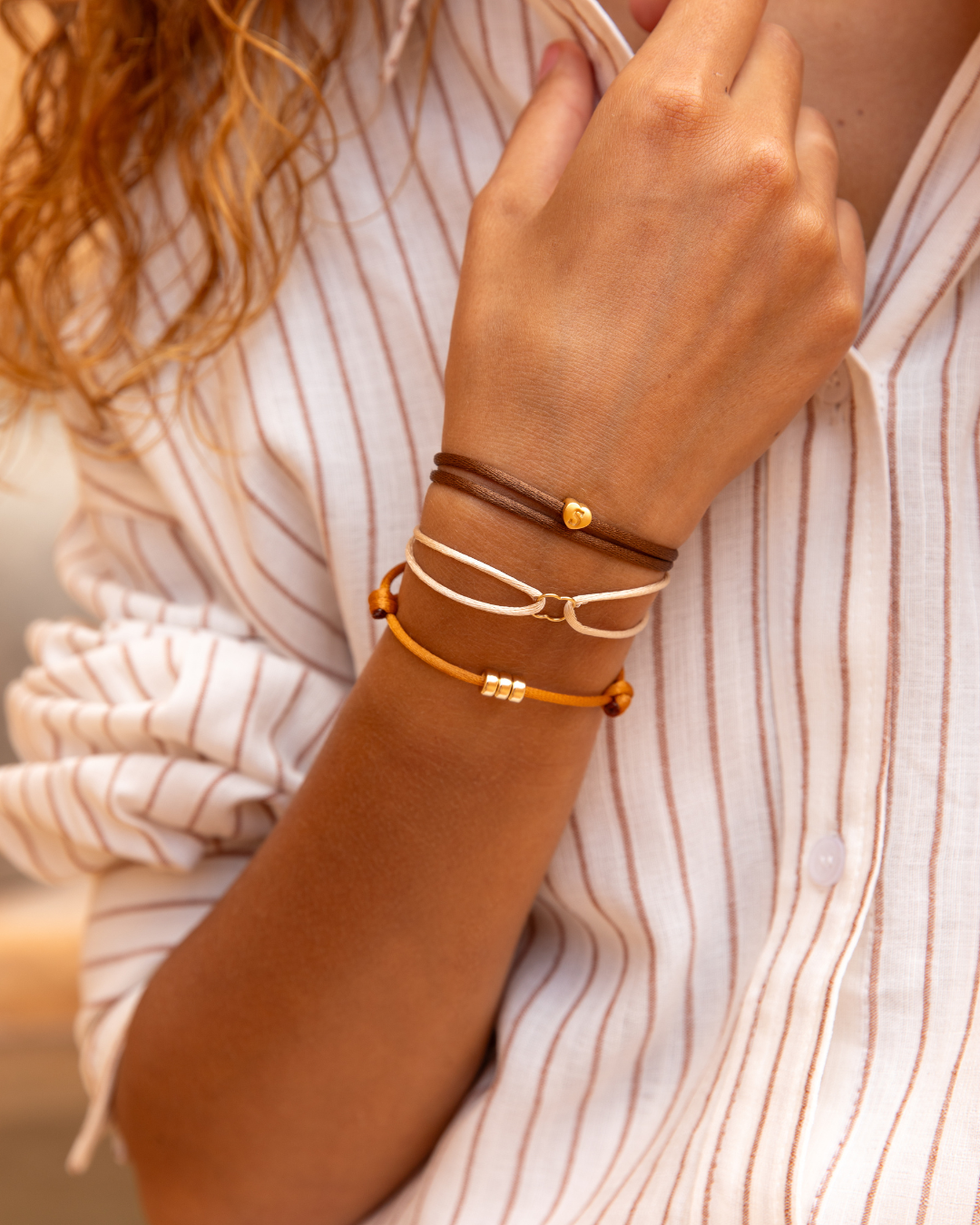 14k gold satin three rings bracelet