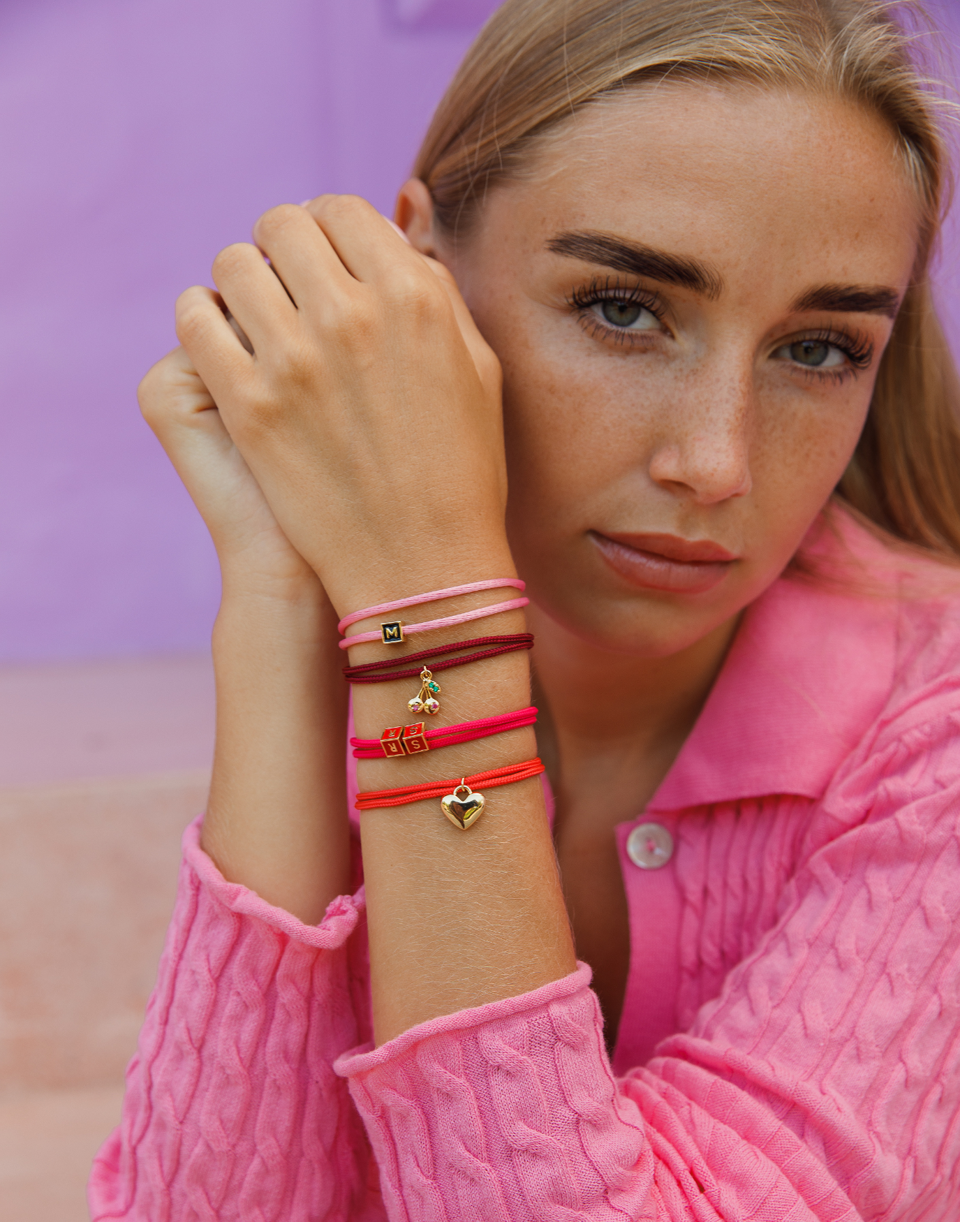 Nylon cube initial red bracelet