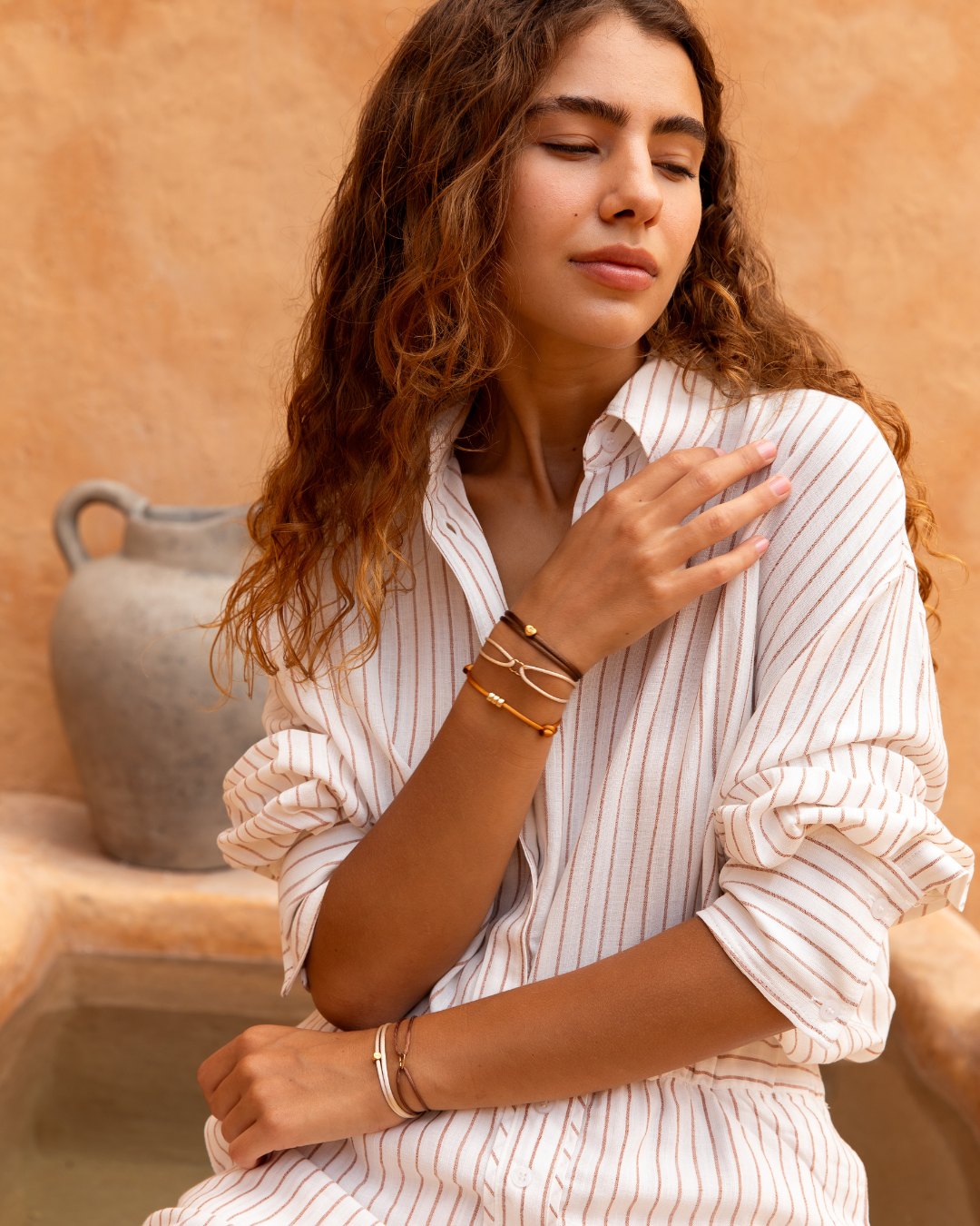 14k gold satin three rings bracelet