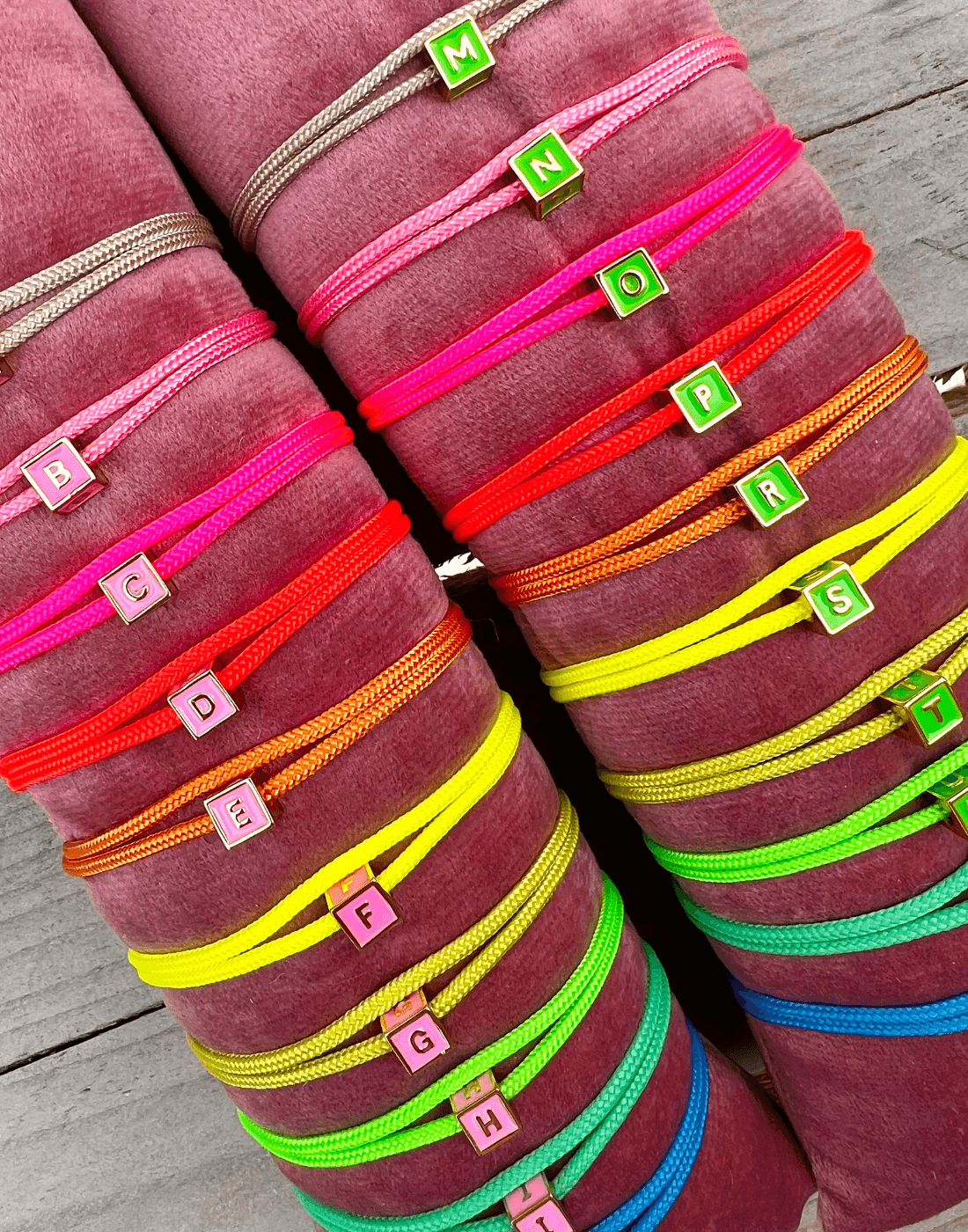 Limited nylon initial cube pink bracelet