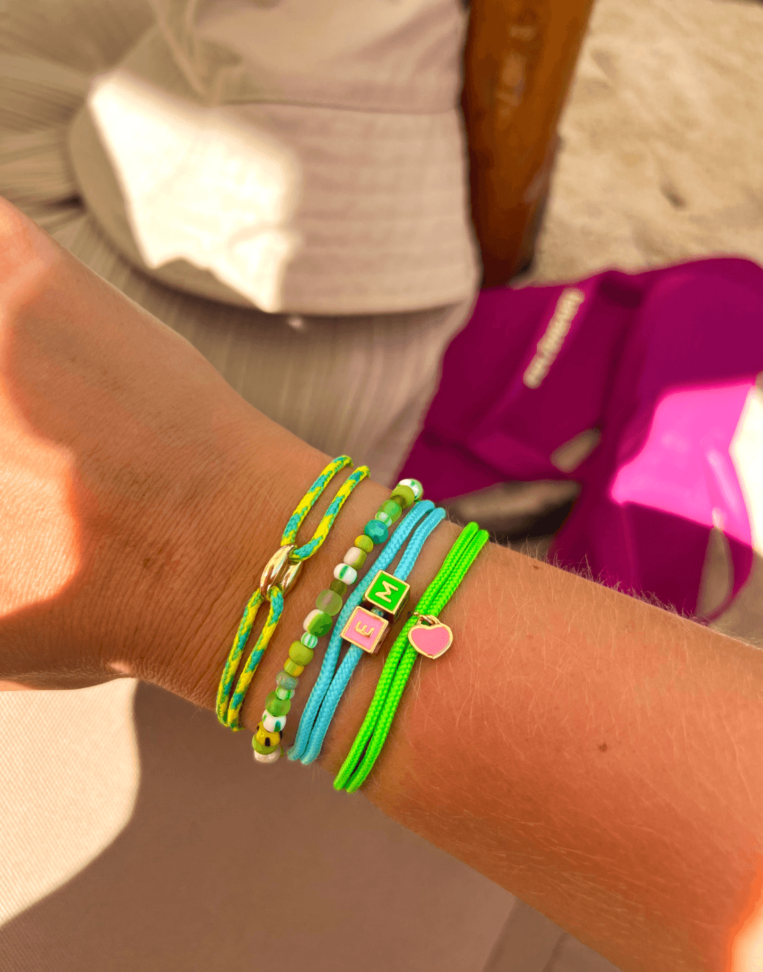 Limited nylon initial cube pink bracelet