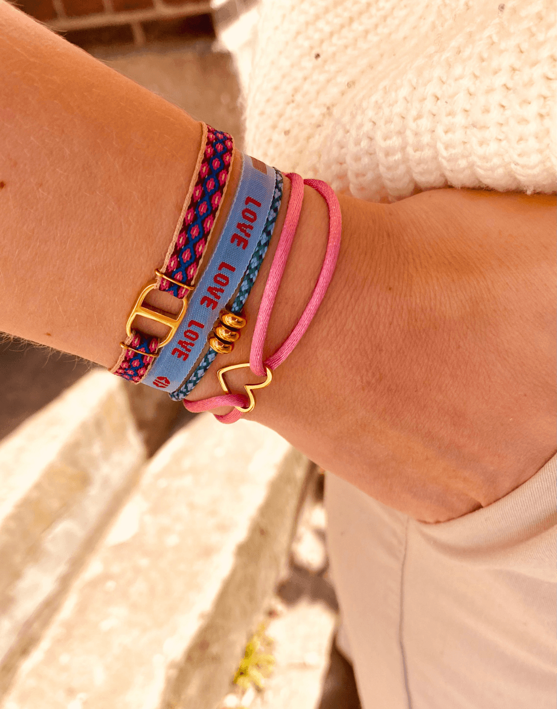 Nylon cirkels bracelet gold